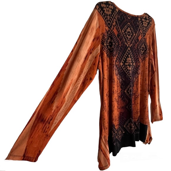 Burnt Pumpkin Boho Long Sleeve V-Neck Rhinestone Embellished Brand New Tunic NWT - Picture 9 of 16